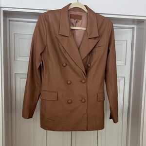 Blank NYC Brown Double-Breasted Faux Leather Blazer